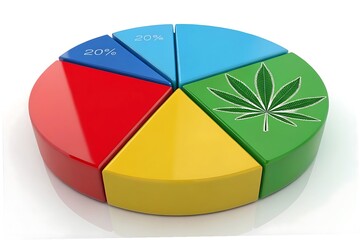 Obraz premium Modern 3D Pie Chart with Cannabis Leaf Symbol and Bold Color Segments for Data Visualization