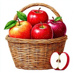 Rustic Basket of Red and Purple Apples