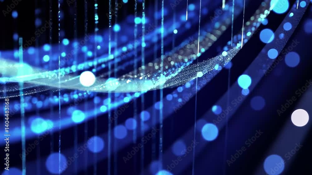 Poster abstract digital blue screens displaying data connections through vibrant visual patterns in a dark 