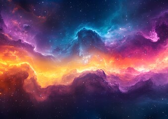 Obraz premium Vivid deep space scene with colorful nebula, galaxies, and stars, perfect for astronomy visuals, sci-fi projects, and astrophotography backgrounds 
