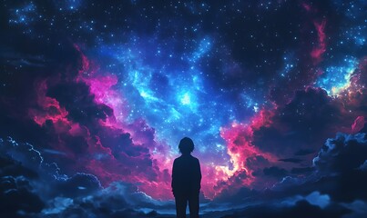 Fototapeta premium Vivid deep space scene with colorful nebula, galaxies, and stars, perfect for astronomy visuals, sci-fi projects, and astrophotography backgrounds 
