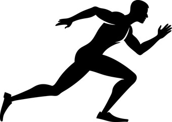 Silhouette vector of a running athlete, perfect for concepts of fitness, speed, and digital motion on a white background.