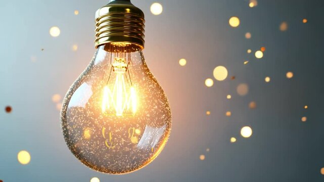 Illuminated Idea: A luminous light bulb shines brightly against a soft, bokeh-filled backdrop, symbolizing innovation and inventive spark of thought.