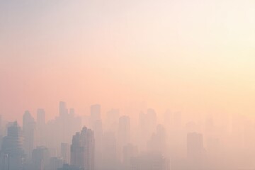 Fototapeta premium hazy urban skyline viewed through smoggy atmosphere with section of image clear for copy space