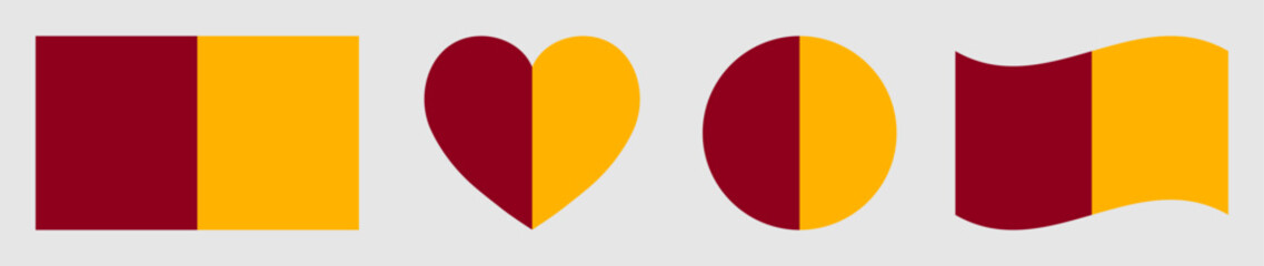 Naklejka premium Set of Rome city, Italy flags isolated. Rome city, Italy flags set in square, circle, waving flag and heart shape icons various designs element. Rome city, Italy flags collection different style.