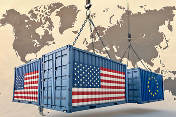 american flag with map and globe, EU-US Tariffs and Trade War: Europe-USA Economic Dispute Over Imports and Exports