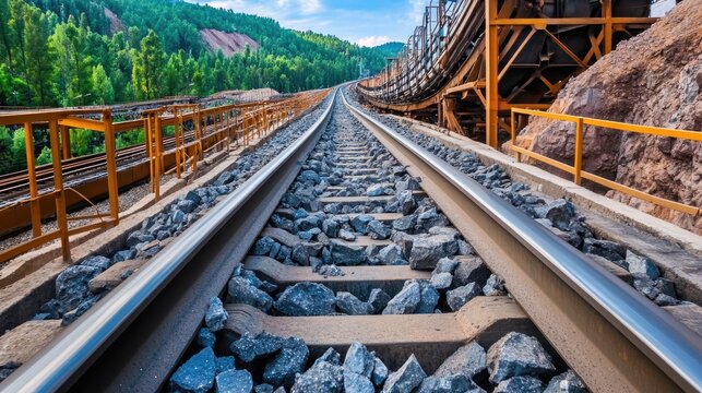 Steel ore chutes feeding rocks into crushing machinery at processing site