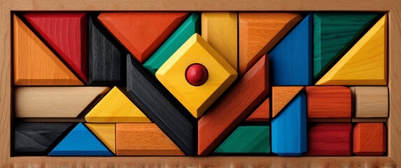 Fototapeta premium Colorful geometric wooden block puzzle