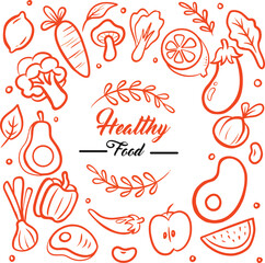 Hand drawn healthy food background, Doodle hand drawn vector set of healthy food, 