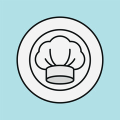 Chef hat and plate icon symbolizes gourmet cooking, fine dining, and professional culinary presentation.