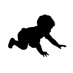 Silhouette of Crawling Baby on Floor Isolated on White Background