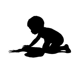 Fototapeta premium Silhouette of Crawling Baby on Floor Isolated on White Background