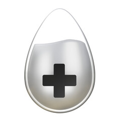 Fototapeta premium Blood Drop with Plus Sign Medical Donation Icon 3D Silver Metallic Concept Materials