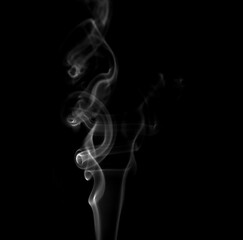 Close-up photo set of abstract white smoke or incense sticks floating on black background. Fog and clouds effect for design. Smog elements.