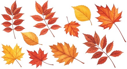 Obraz premium Autumn's Embrace: A Watercolor Collection of Falling Leaves AI Generated