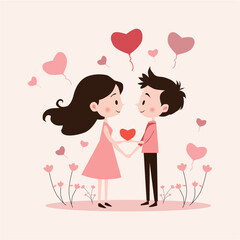 Cute couple in love with many hearts floating