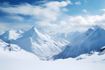 Obraz premium Snowy Mountain Range with Blue Sky and Clouds Winter Landscape Photography