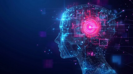 Abstract digital brain illustration with glowing and intricate network