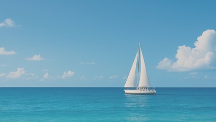 Obraz premium 静かな海に浮かぶ小さなヨット