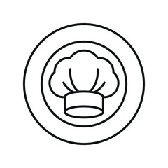 Chef hat and plate icon symbolizes gourmet cooking, fine dining, and professional culinary presentation.