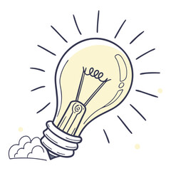 Creative Lightbulb Idea Concept with Rays and Clouds - Vector Illustration