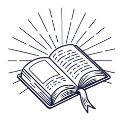 Open Book with Glowing Effect and Rays - Education and Knowledge Concept - Vector Illustration