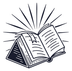 Open Book with Glowing Effect and Rays - Education and Knowledge Concept - Vector Illustration