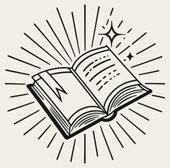 Open Book with Glowing Effect and Rays - Education and Knowledge Concept - Vector Illustration