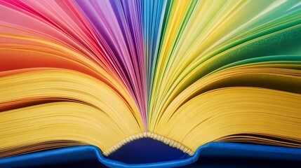 A colorful book with rainbow-colored pages, representing knowledge and education