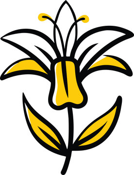 yellow lily flower black outline clip art preview