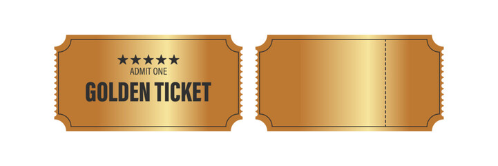 Golden ticket vector set. Vintage golden coupon collection isolated on transparent background.