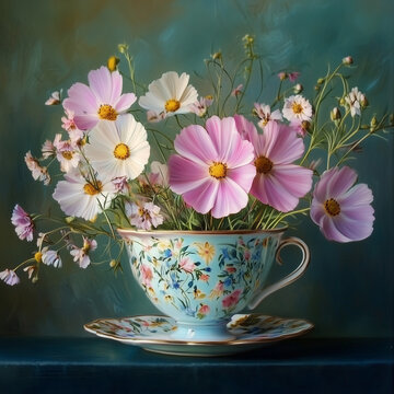 꽃 찻잔 일러스트