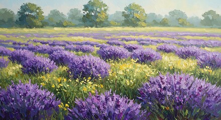 Obraz premium Sunlight on Lavender Fields: A Vibrant Impressionist Landscape AI Generated