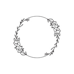 Delicate Hand drawn Floral Wreath Minimalist Circular Frame Design