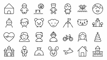 Fototapeta premium Fun and creative outline icons specially designed for children-themed content, ideal for apps, educational games, and kids websites