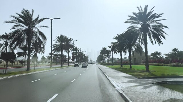 Driving Through Dubai Pov Driving Car Front Panorama Video Driving Plate. Driving south on D94 King Salman Bin Abdulaziz Al Saud St

