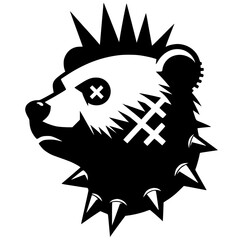 Punk style bear portrait silhouette