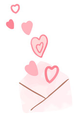 ハートが飛び出す手紙のイラスト 手書き水彩風
