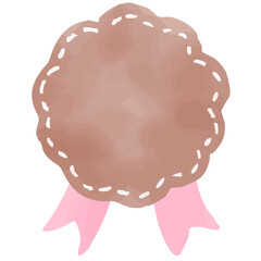 茶色の花形のリボンシール　手書き水彩タッチのイラスト