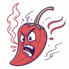 Angry Spicy Red Pepper with Steam and Fire Face – Trendy and Humorous Vector Cartoon for T-Shirt Design
