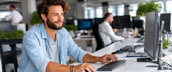 Man working on computer in modern office
