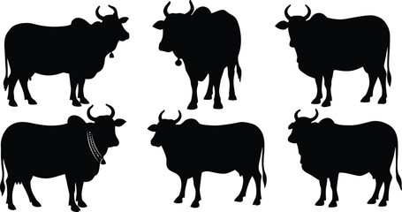 Bull Silhouettes Vector Collection – Traditional Indian Cattle Set