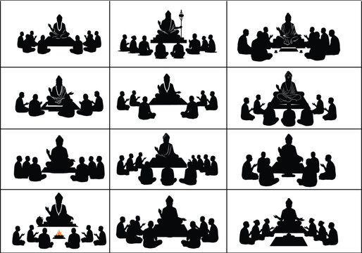 Guru Teaching Disciples Silhouette Collection &ndash; Spiritual Classroom for Guru Purnima & Heritage Art