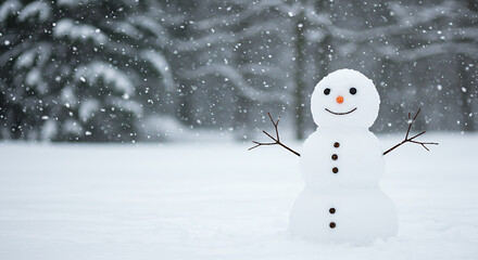 Winter Wonderland: Joyful Snowman in Falling Snow AI Generated