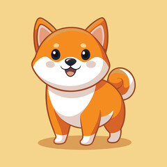 A cute brown cartoon dog vector illustration with a smile and wagging tail
