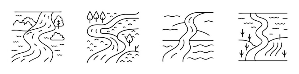 river icon, river line art - simple line art of river, perfect for river logos and icons
