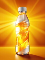 Plastic bottle of a beverage, radiant orange and white