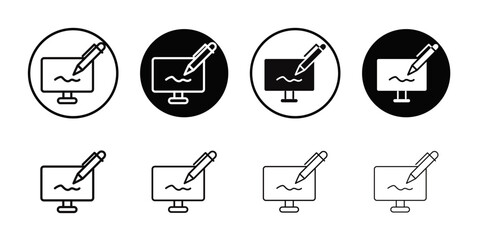 Electronic signature icon Flat simple outline set