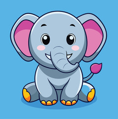 Naklejka premium Cute Baby Elephant Cartoon Character Sitting Isolated On Light Blue Background