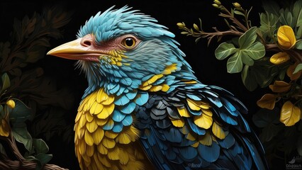 Obraz premium A vibrant orange and black feathered bird perched on a tree branch.